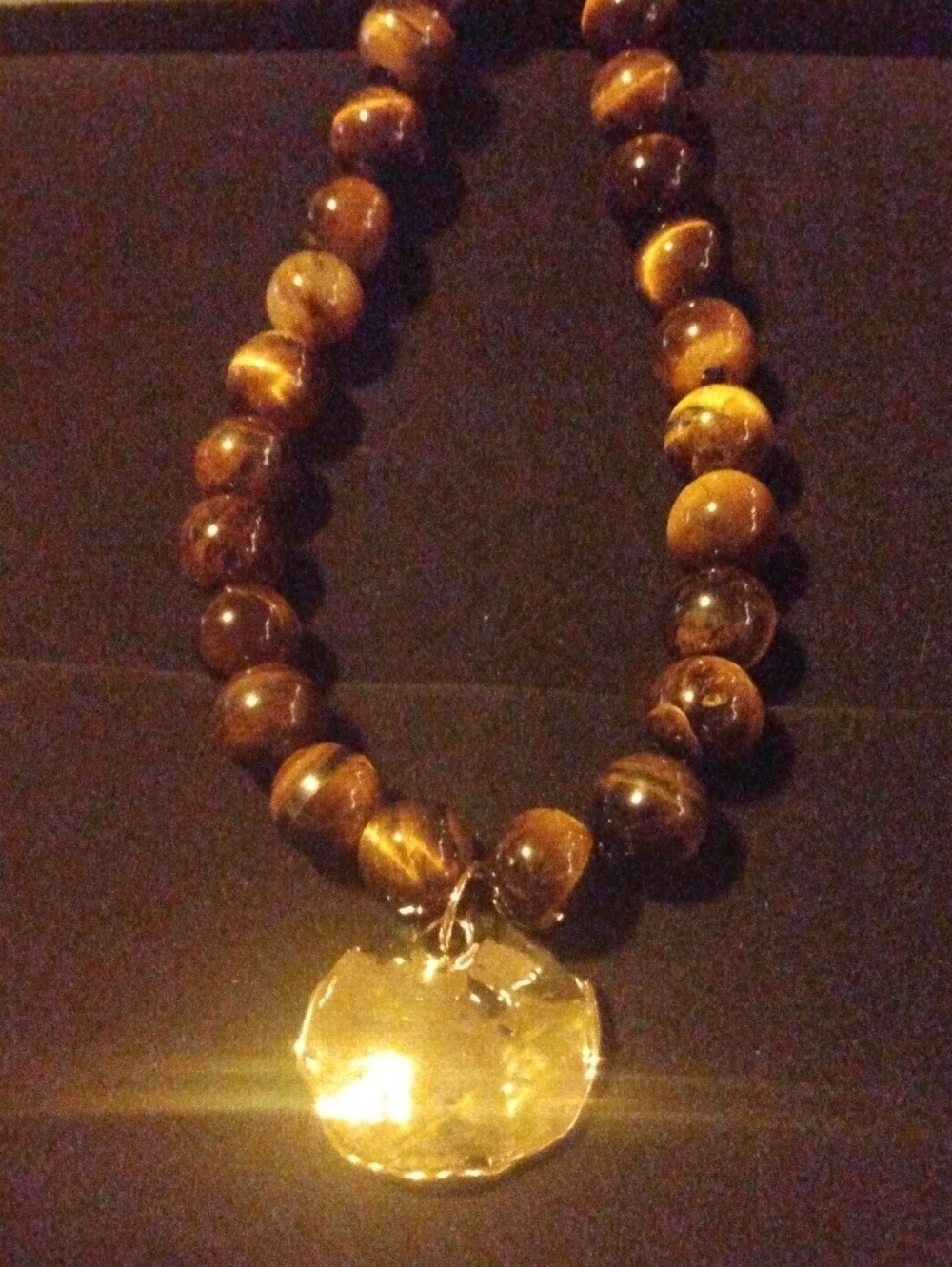 Argento Vivo Brown Tiger's Eye Bead Necklace with Gold Disc Pendant